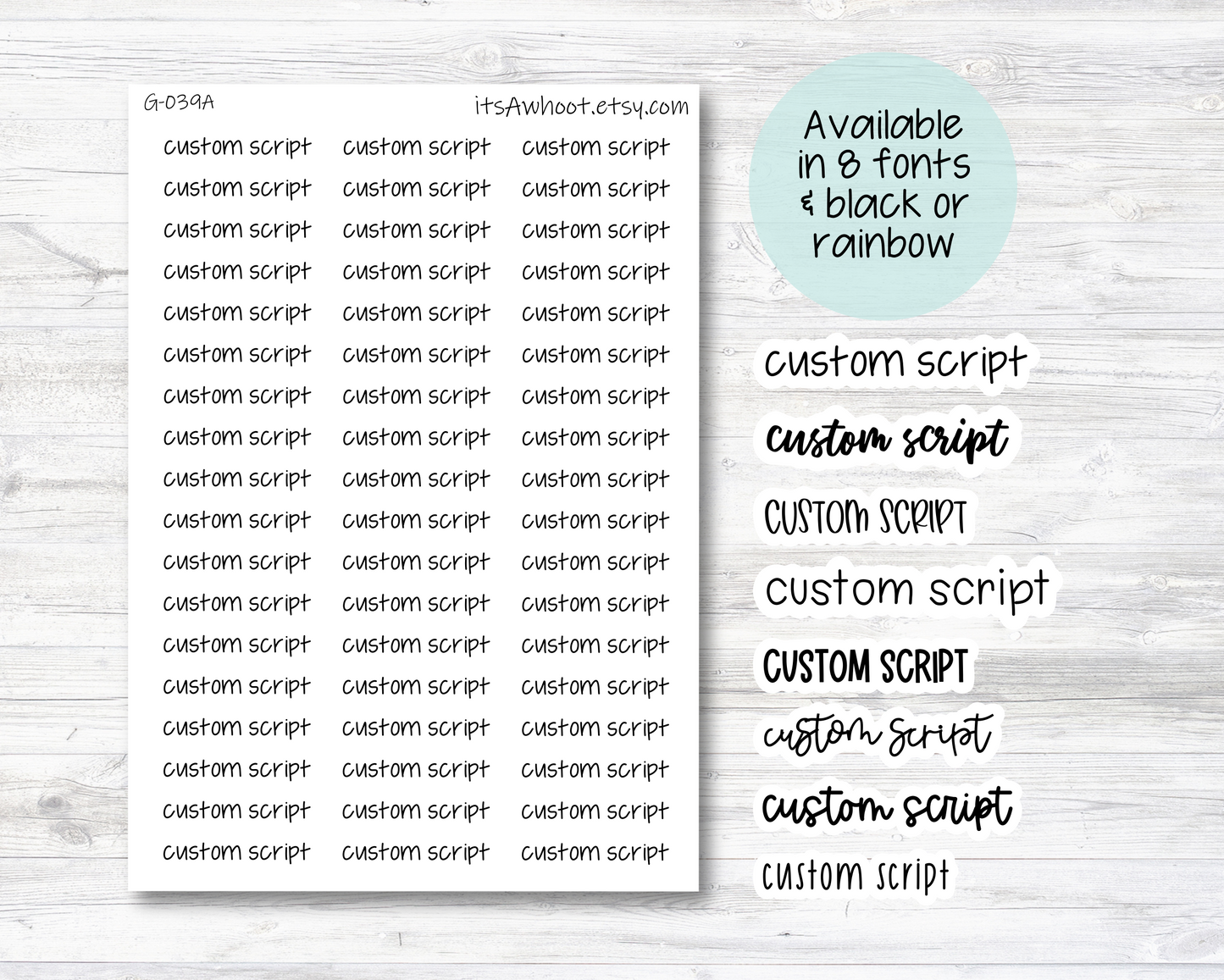 Personalized Script Planner Stickers with Your Custom Text, Custom Text Stickers (G039)