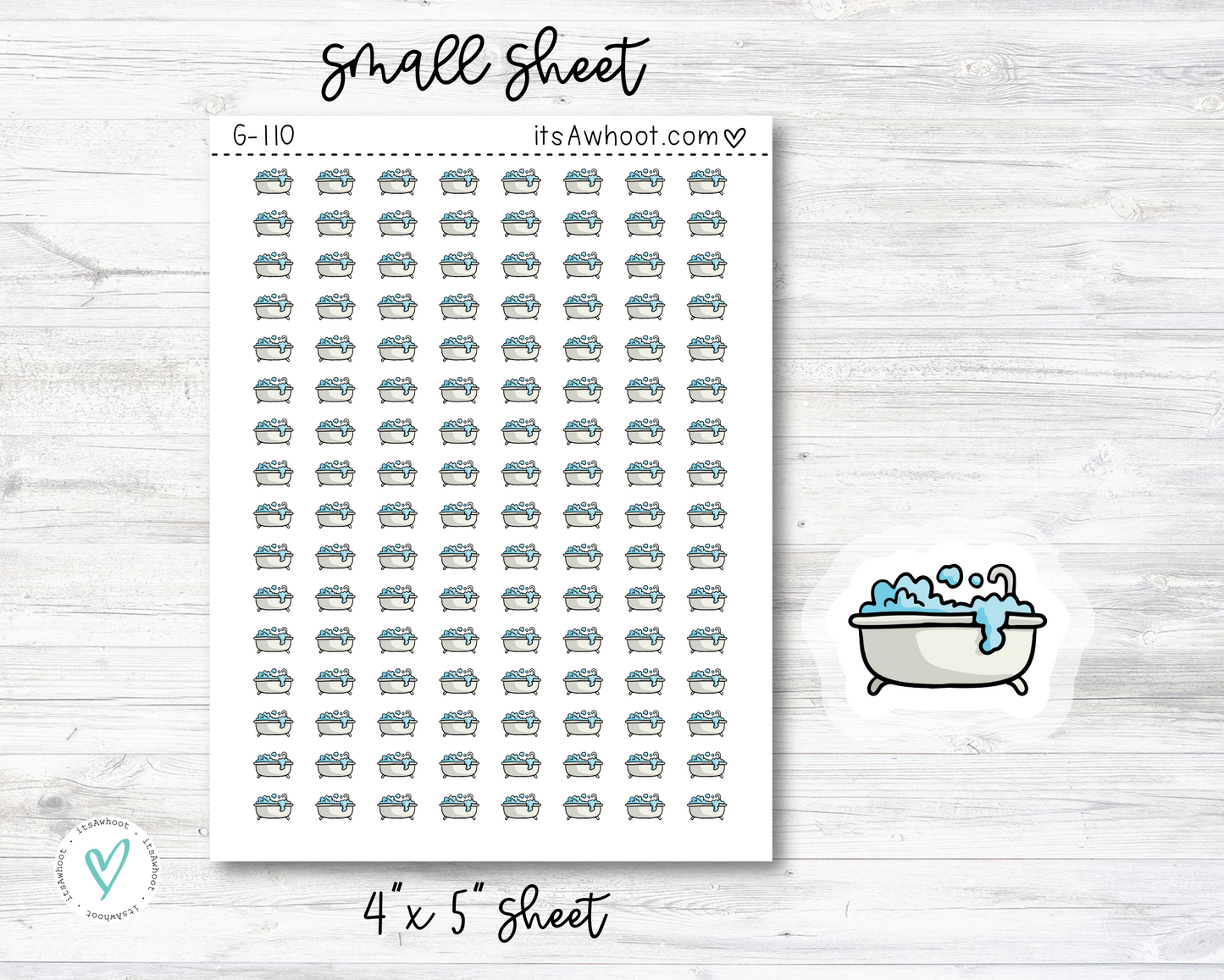 Bathtub Icon Sticker, Bathtub Planner Sticker, Bathtub Logo Sticker - .5" or Mini .25" (G110)