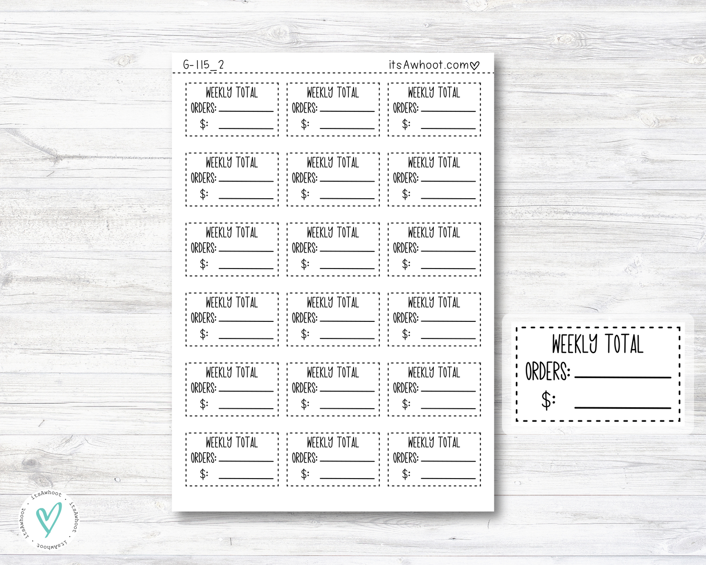 Weekly Order Tracking Stickers - Dash Box (G115_2)