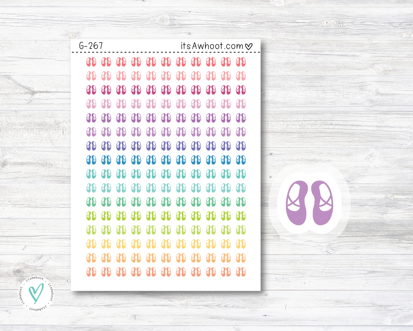 Ballet Stickers, Ballet Slipper icon Stickers - Mini .25" Tall - SMALL DECO SHEET (G267)