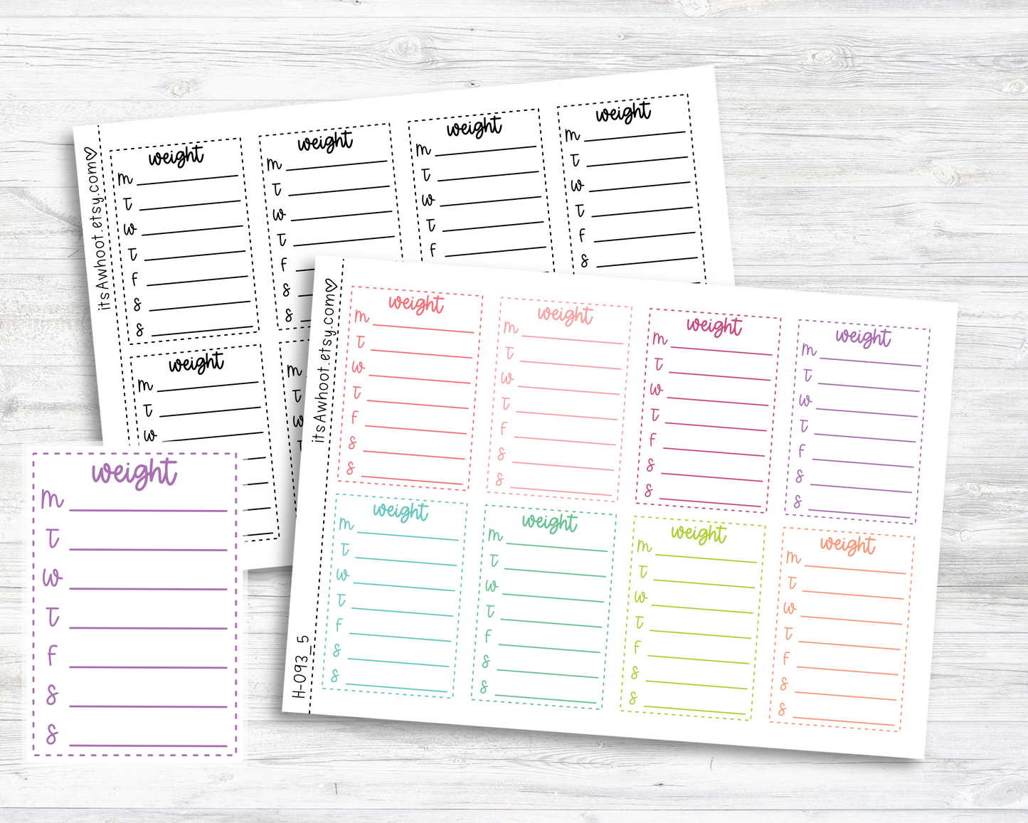 WEIGHT Planner Stickers, Sidebar Weight Tracker Stickers - Dash Box (H093_5)