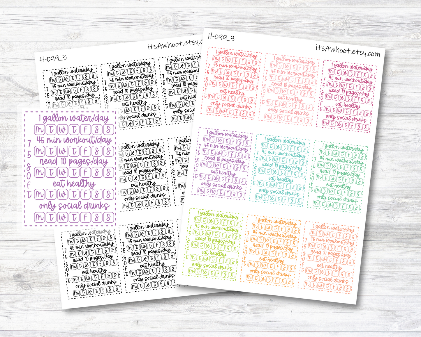 Wellness Challenge Stickers, Weekly Wellness Challenge Planner Stickers - Easy Level (H099_3)