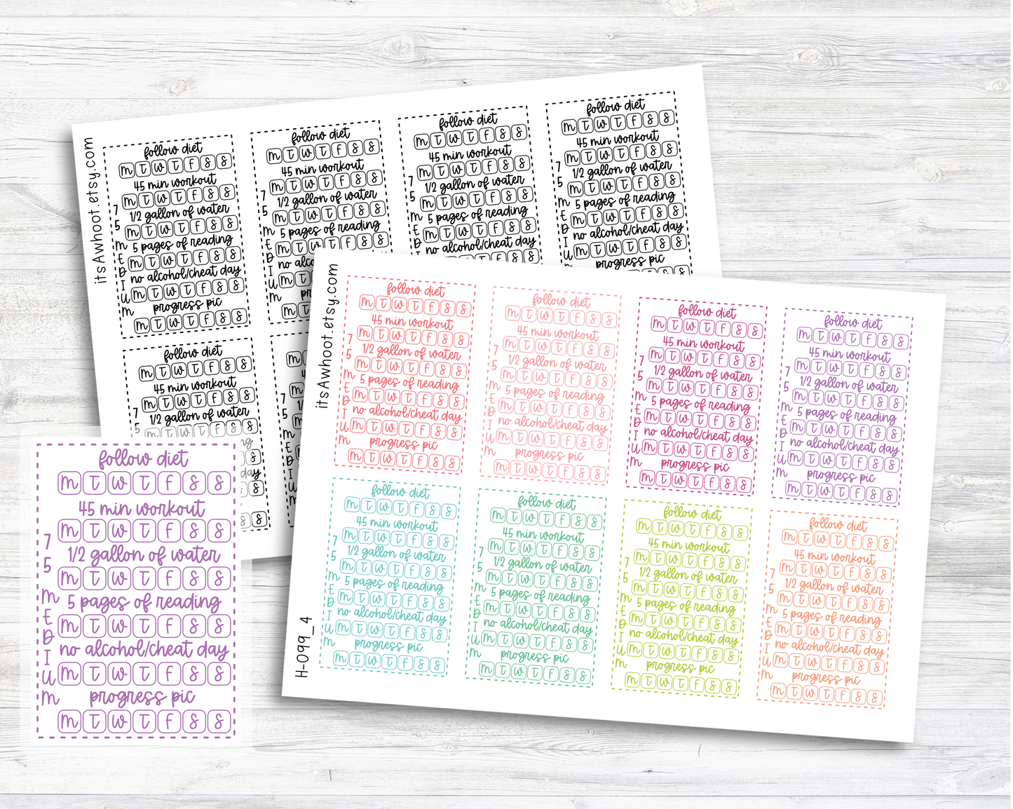 Wellness Challenge Stickers, Weekly Wellness Challenge Planner Stickers - Medium Level (H099_4)