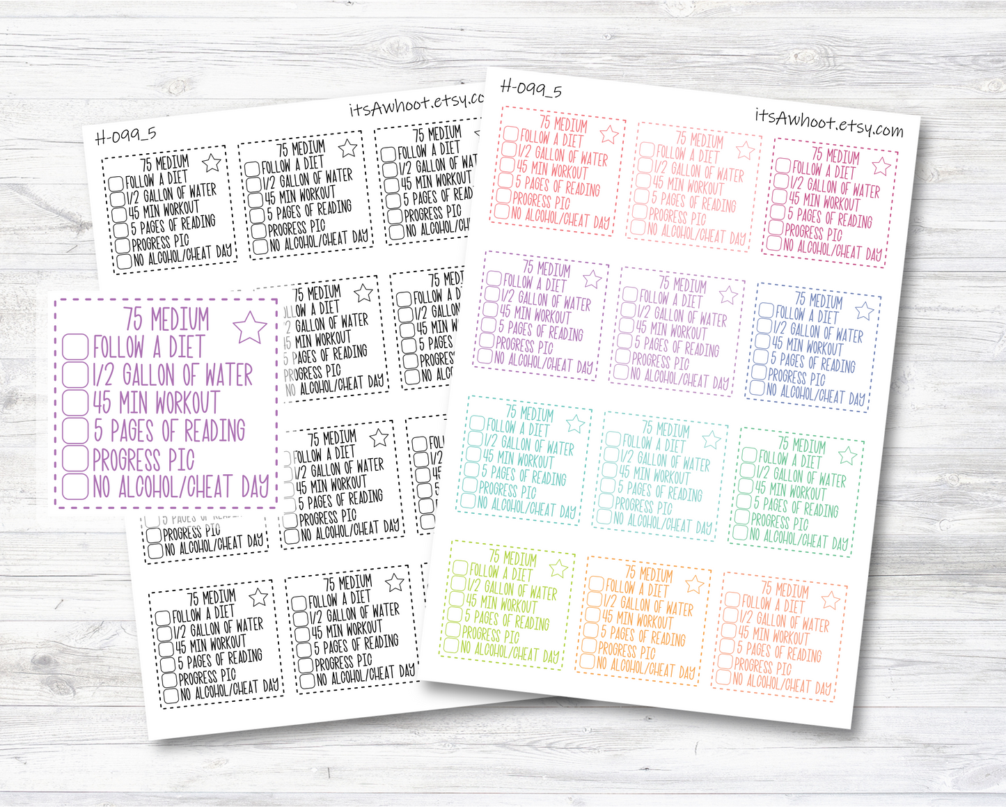 Wellness Challenge Stickers, Daily Wellness Challenge Planner Stickers - Medium Level (H099_5)