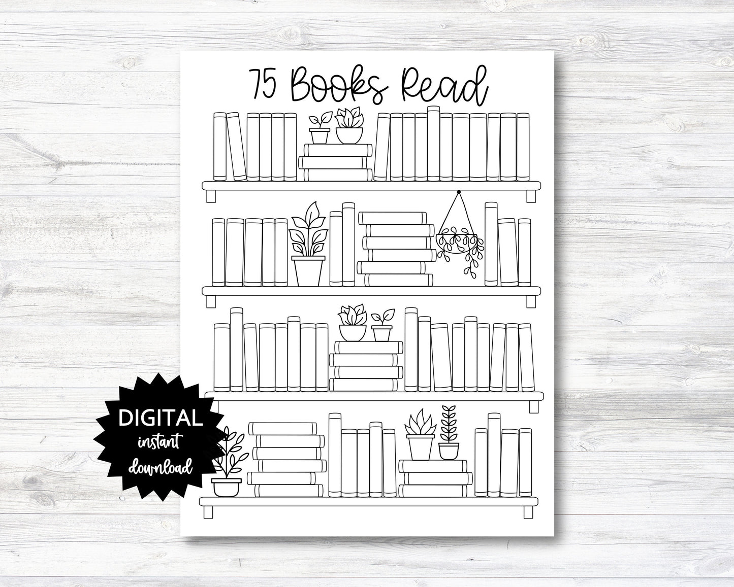 75 Books Read Printable, Reading Tracker, Bookshelf Printable - PRINTABLE (N038_4)