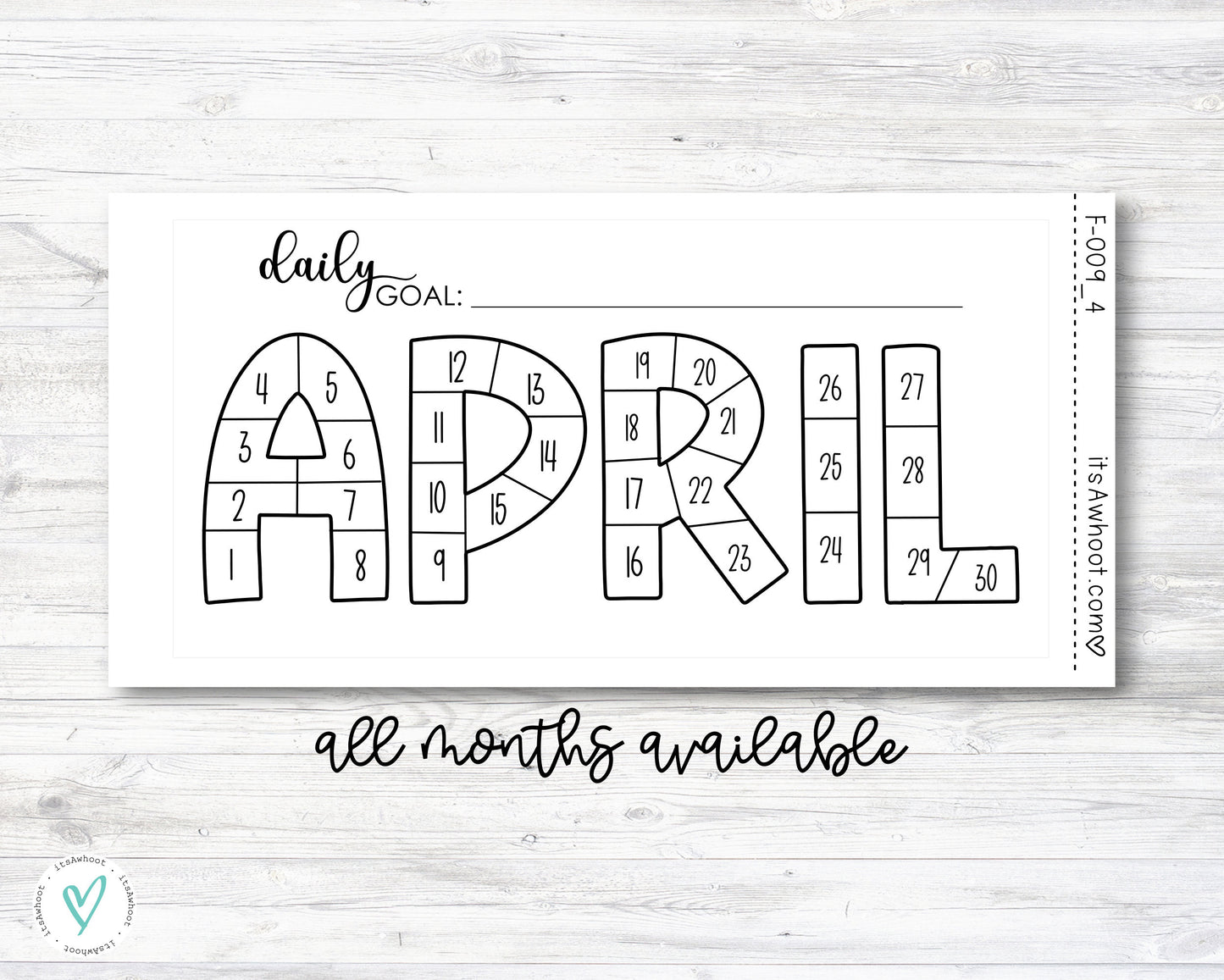 Daily Goals Habit Tracker Dashboard Sticker - All Months Available (F009)