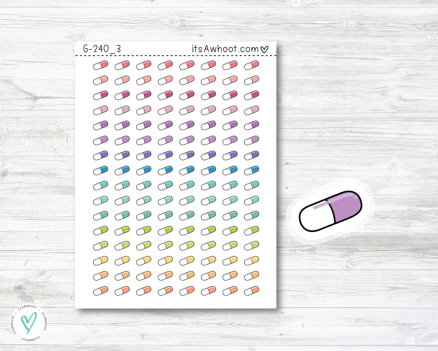Pills Icon Planner Stickers, Medicine Doodle Planner Stickers, Medication Stickers - Mini .25" Tall - SMALL DECO SHEET (G240_3)