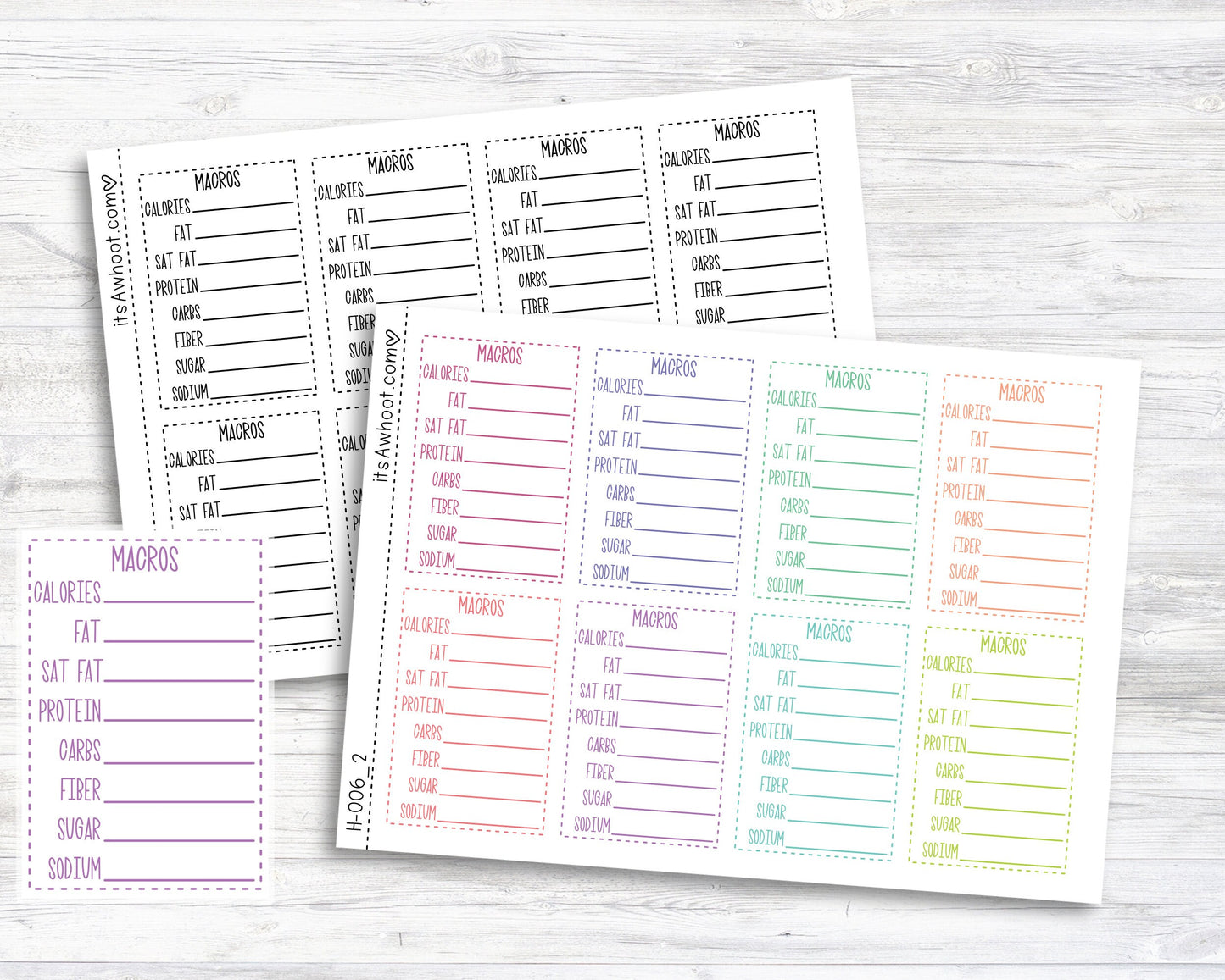 Macro Stickers, Macro Tracking Planner Stickers - Dash Box - Set of 8 (H006_2)