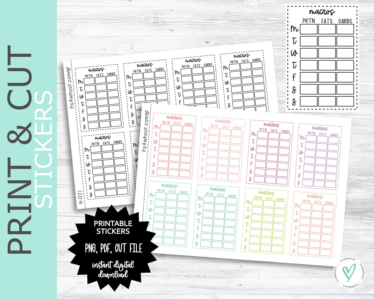 MACRO Tracker Sidebar PRINT & CUT Planner Stickers (H021PC)
