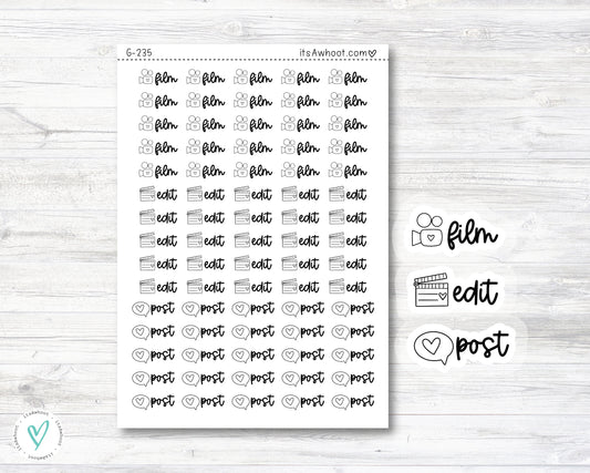 Social Media Stickers - Film, Edit, Post Planner Stickers (G235)