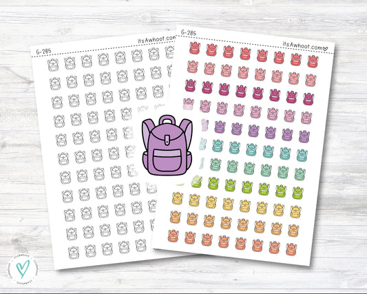 Backpack Icon Planner Stickers, Backpack Doodle Planner Stickers, Backpack Stickers (G285)