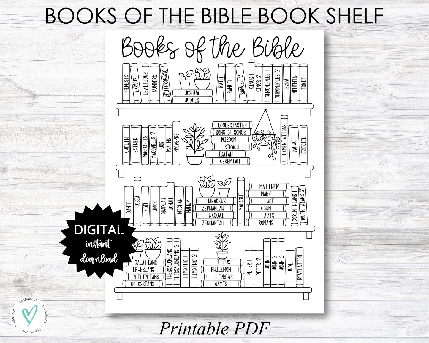 Books of the CATHOLIC Bible Book Shelf tracker, Bible Books Coloring Page - CATHOLIC Version - PRINTABLE (N055_2)