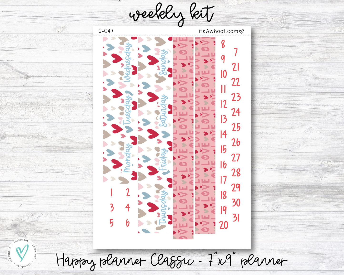 WEEKLY Kit Planner Stickers - "Valentine's Day" - Happy Planner CLASSIC / 7"x9" - Vertical (C047)