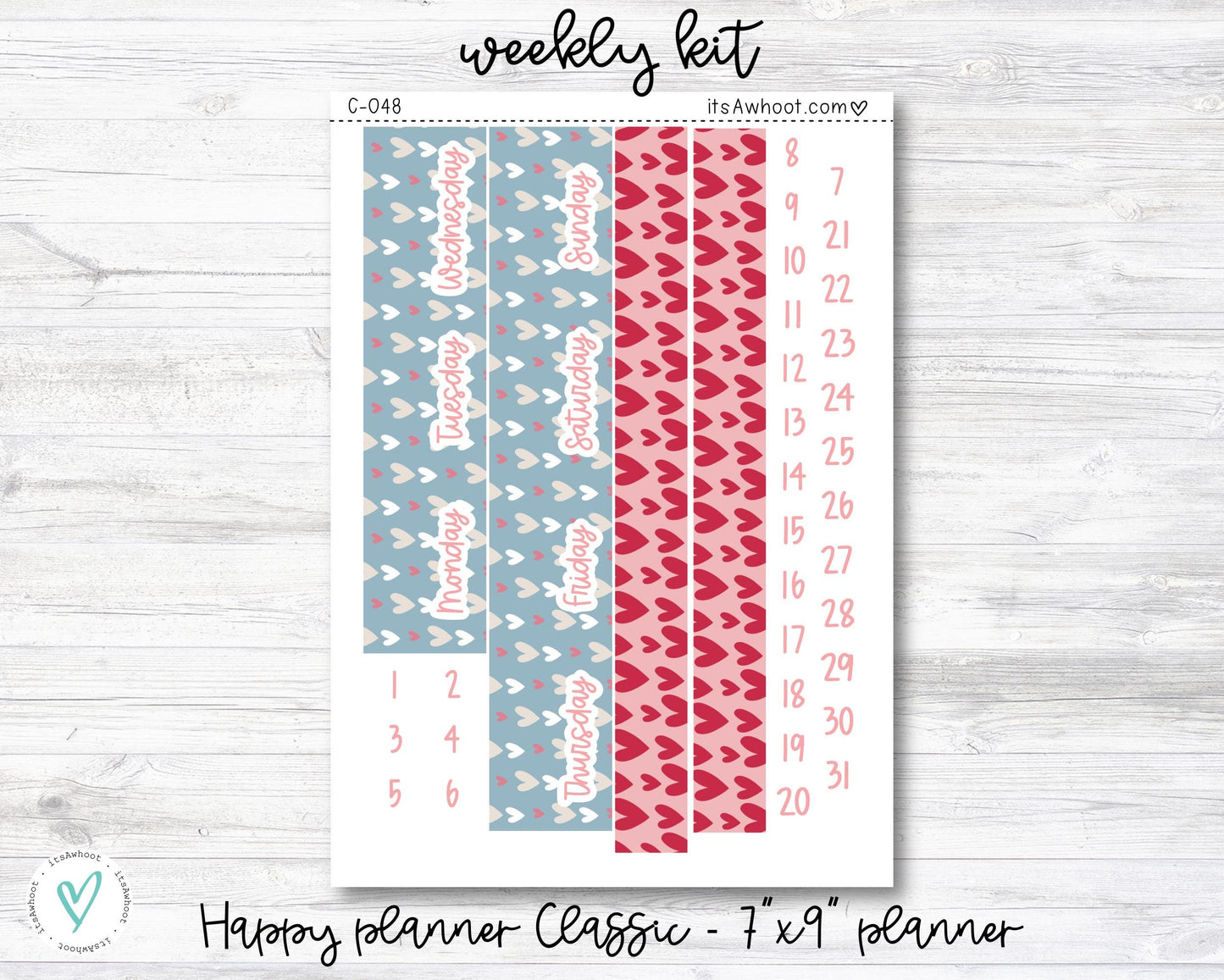 WEEKLY Kit Planner Stickers - "Valentine's Day" - Happy Planner CLASSIC / 7"x9" - Vertical (C048)