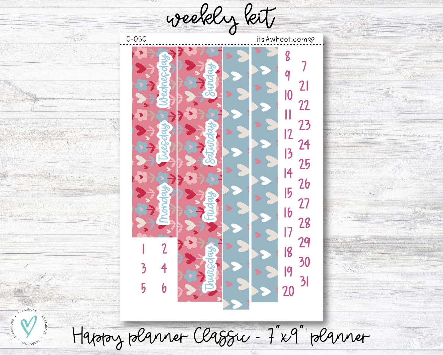 WEEKLY Kit Planner Stickers - "Valentine's Day" - Happy Planner CLASSIC / 7"x9" - Vertical (C050)