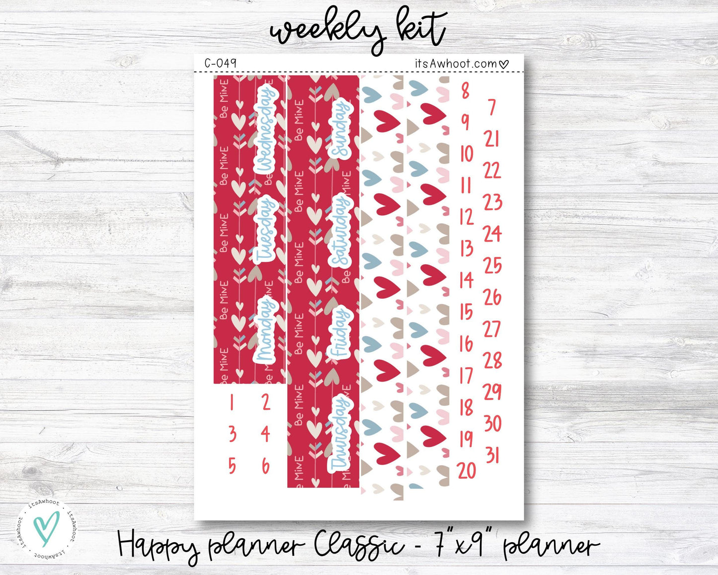 WEEKLY Kit Planner Stickers - "Valentine's Day" - Happy Planner CLASSIC / 7"x9" - Vertical (C049)