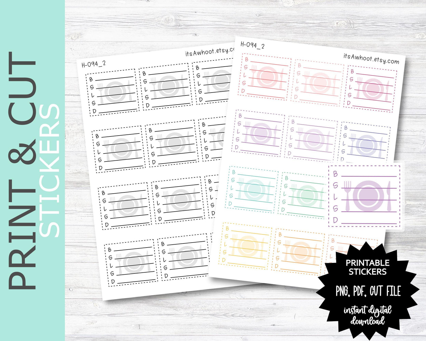 Breakfast Lunch Dinner Snack Dash Box / B S L D S - PRINT & CUT Planner Stickers (H094_2)