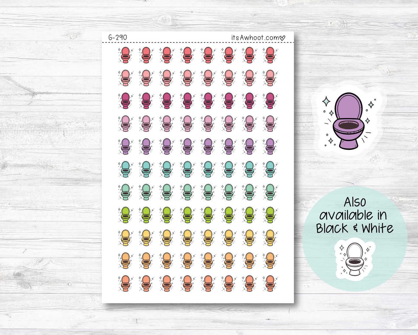 Toilet icon Stickers, Clean Bathroom Planner Stickers, Toilet Doodle Stickers (G290)