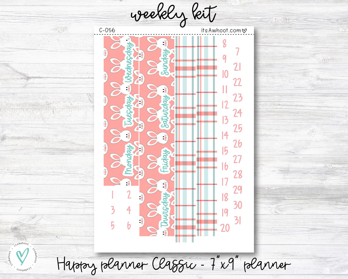 WEEKLY Kit Planner Stickers - "Bunny Hop" - Happy Planner CLASSIC / 7"x9" - Vertical (C056)