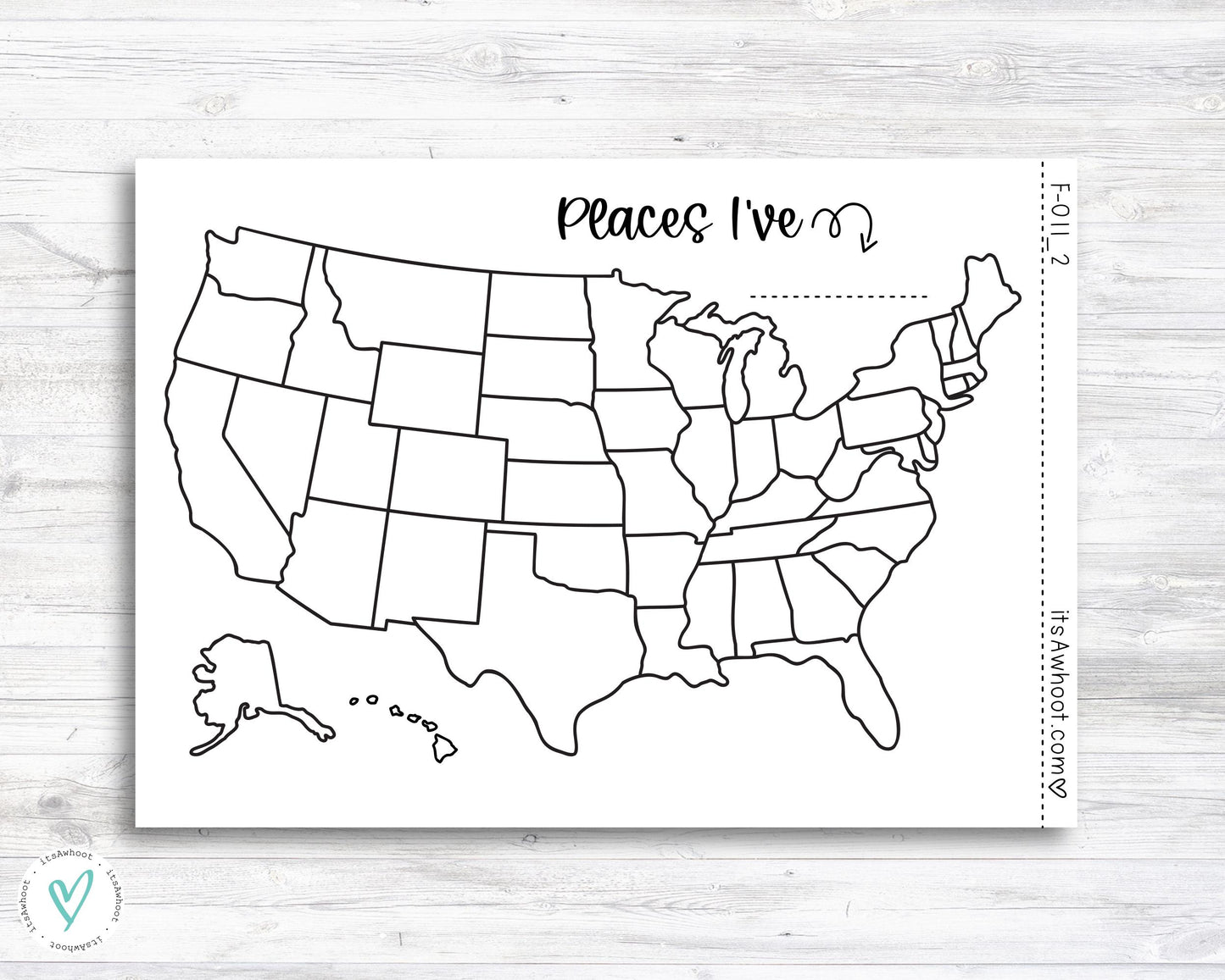 Places I've... USA United States Tracker Map Sticker - Dashboard Sticker (F011)