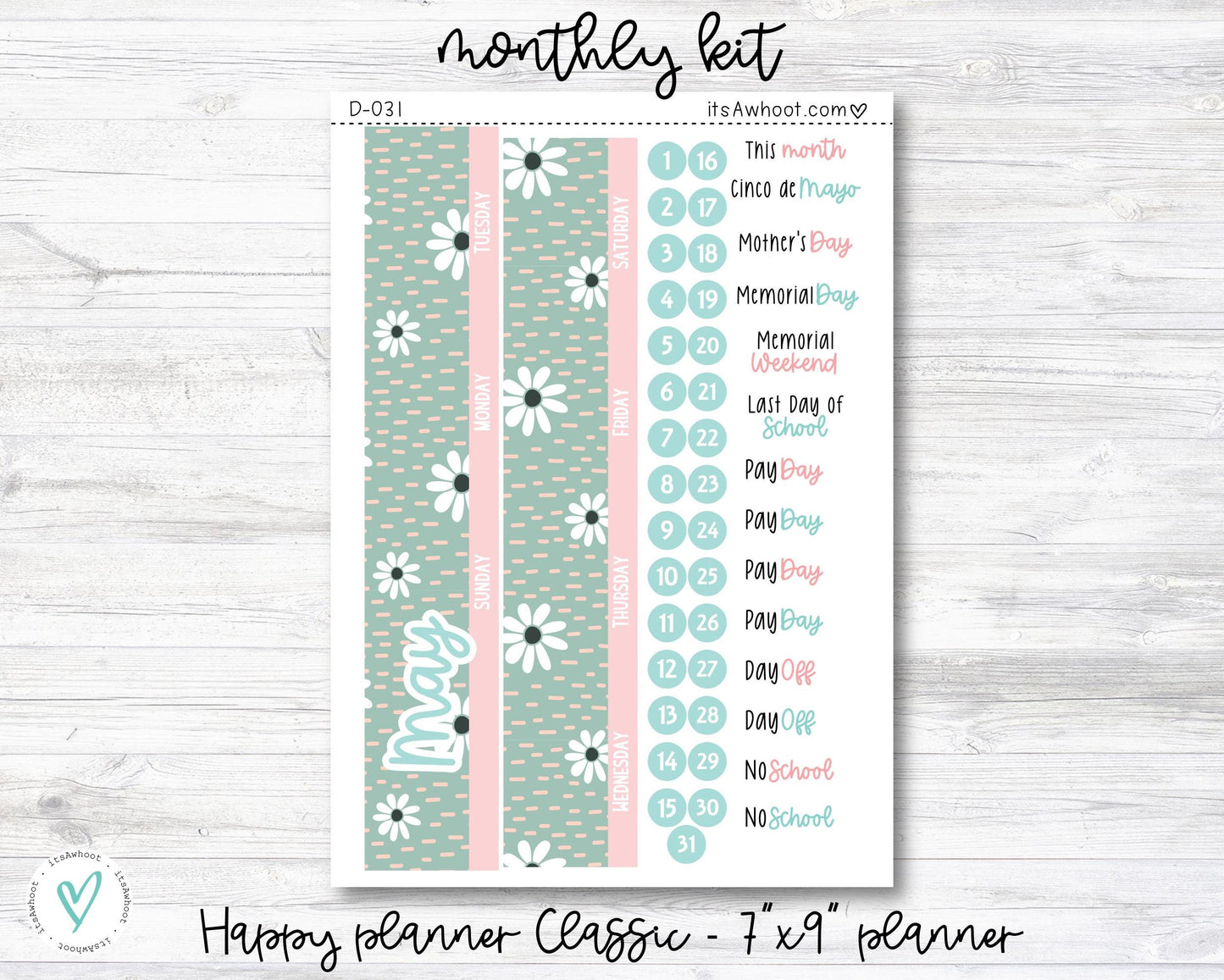 MONTHLY Kit Planner Stickers - MAY "Love, Mom" - Happy Planner CLASSIC / 7"x9" (D031)