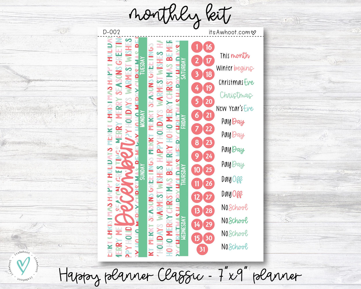 MONTHLY Kit Planner Stickers - DECEMBER "So Sweet" - Happy Planner CLASSIC (D002)