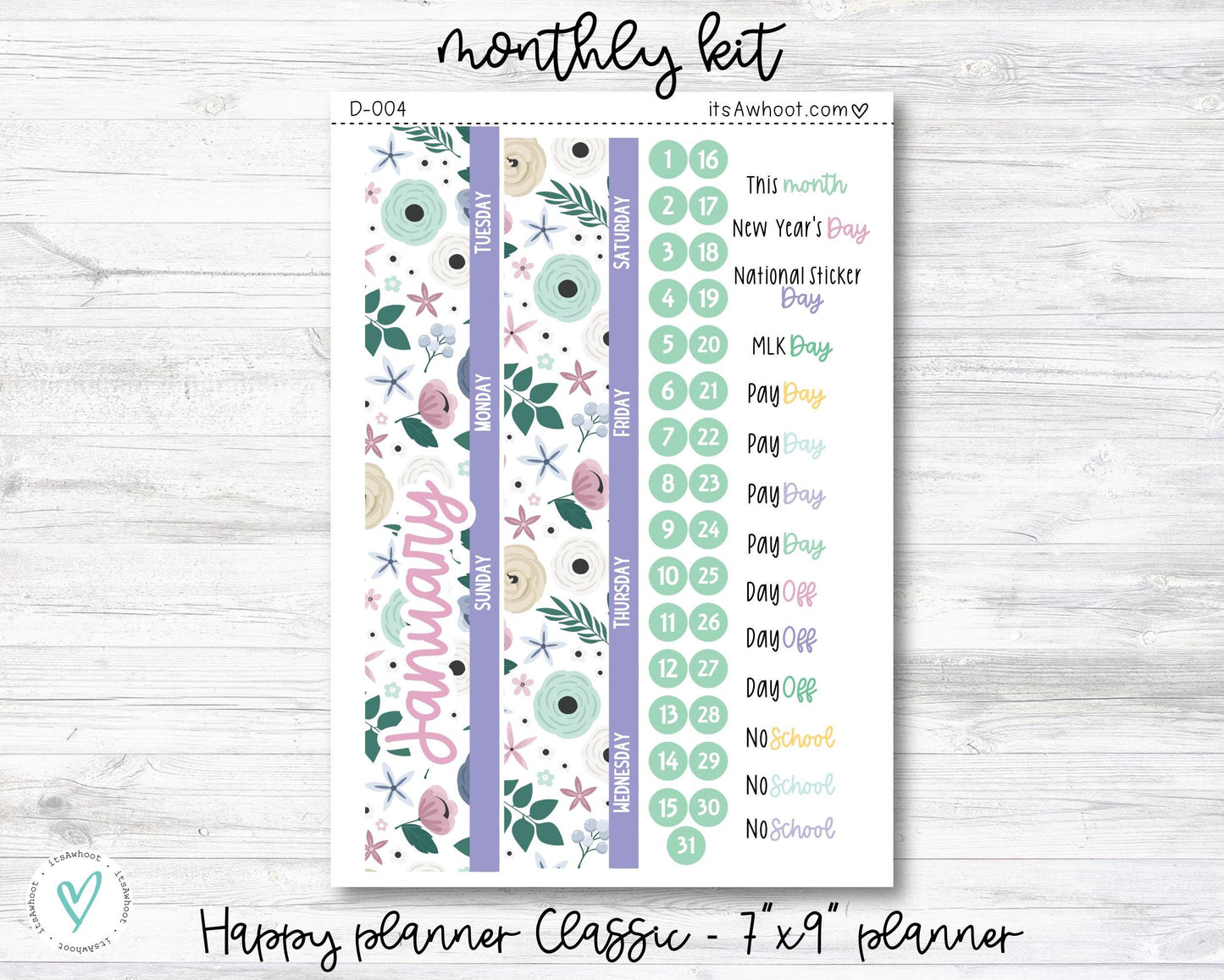 MONTHLY Kit Planner Stickers - JANUARY "Feelin' Cozy" - Happy Planner CLASSIC (D004)