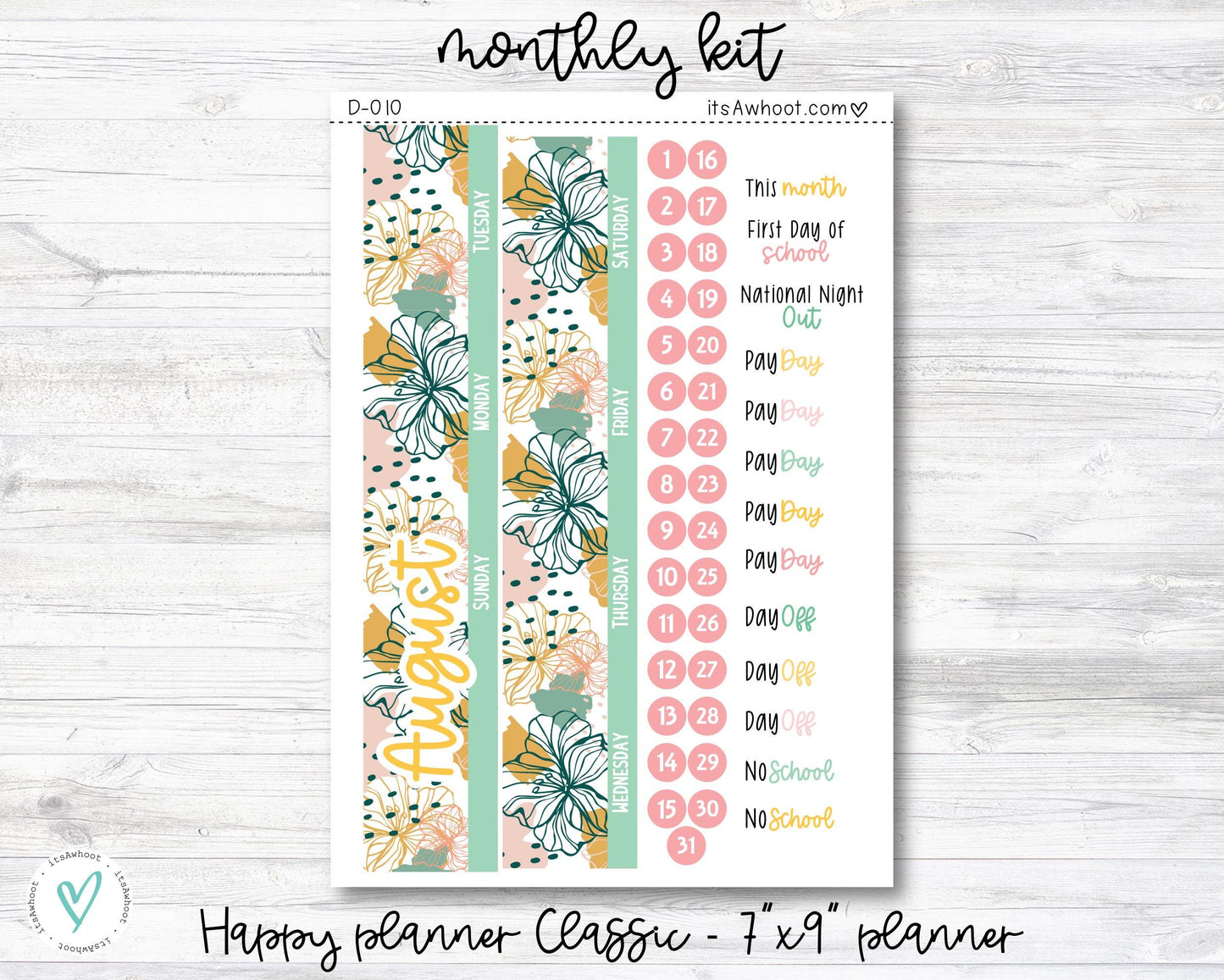 MONTHLY Kit Planner Stickers - AUGUST "Tropical Fruit Summer" - Happy Planner CLASSIC (D010)