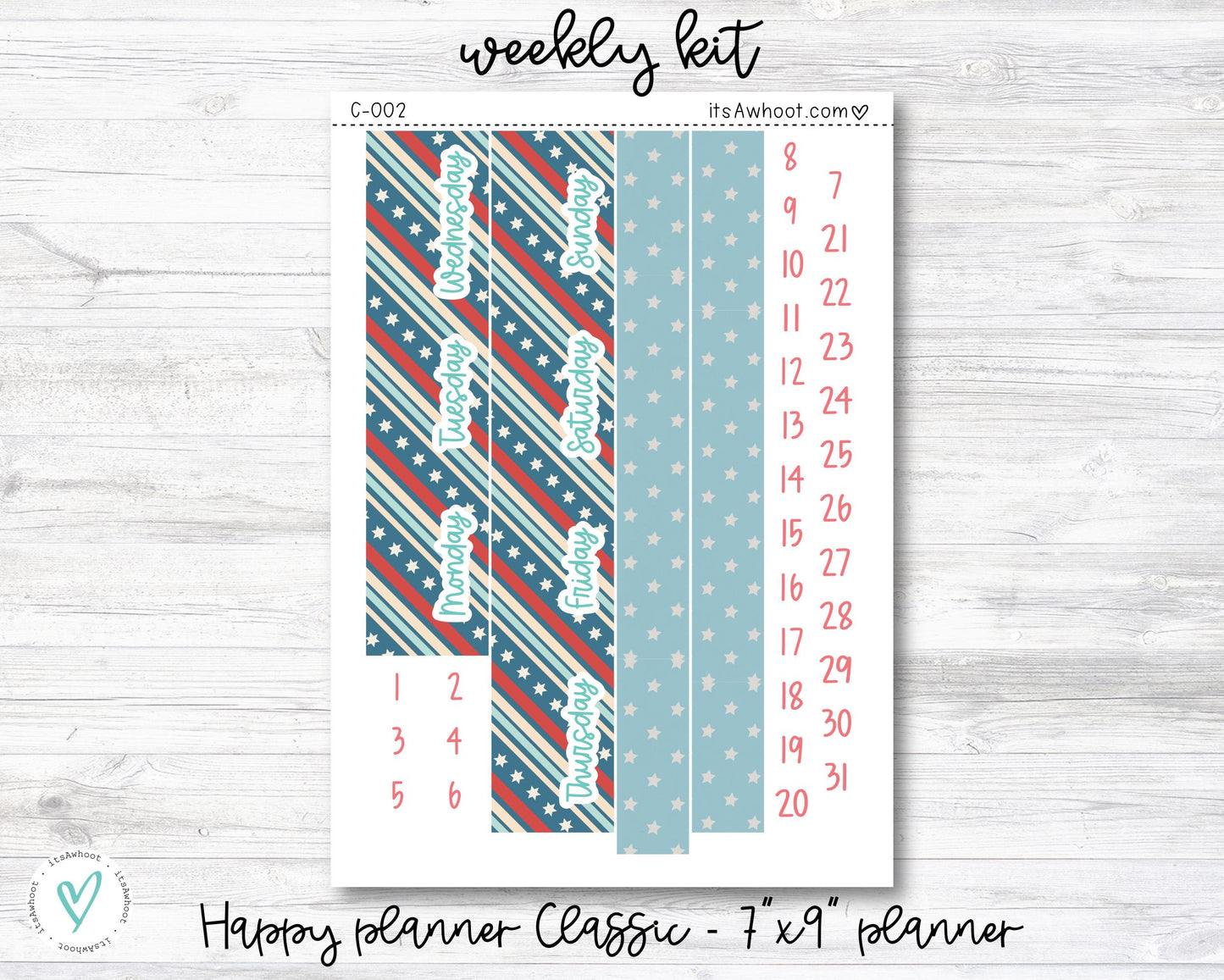 WEEKLY Kit Planner Stickers - "Merica" - Happy Planner CLASSIC / 7"x9" - Vertical (C002)