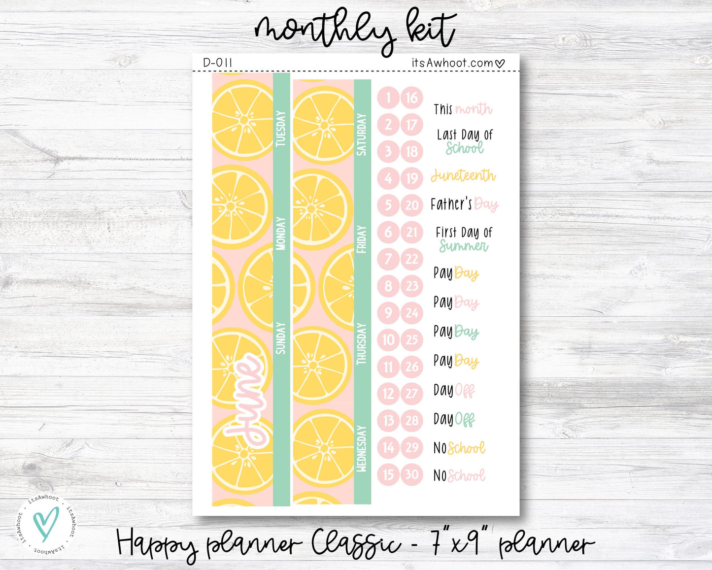MONTHLY Kit Planner Stickers - JUNE "Summer Squeeze" - Happy Planner CLASSIC / 7"x9" (D011)