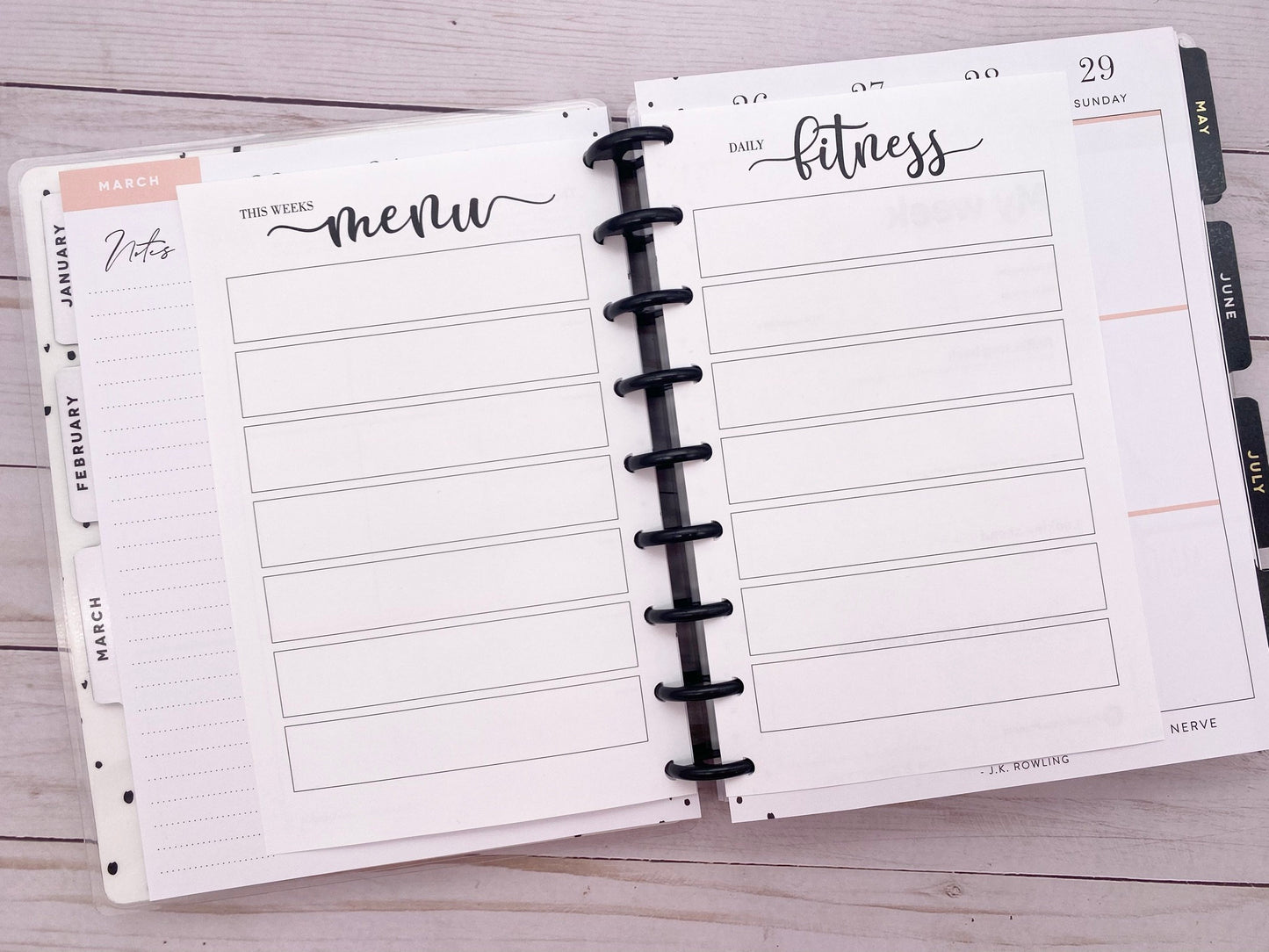 2 Sided Menu/Meal Plan & Fitness Plan with Weight Loss Planner Pages for Happy Planner Classic - Set of 4 (M019)