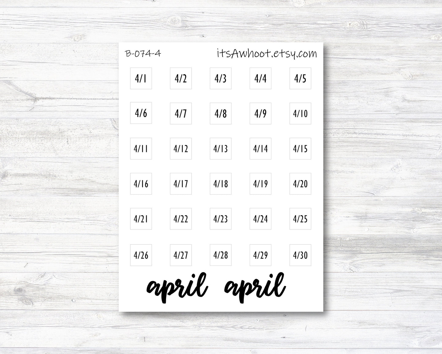 April Calendar Date Stickers (B074-4)