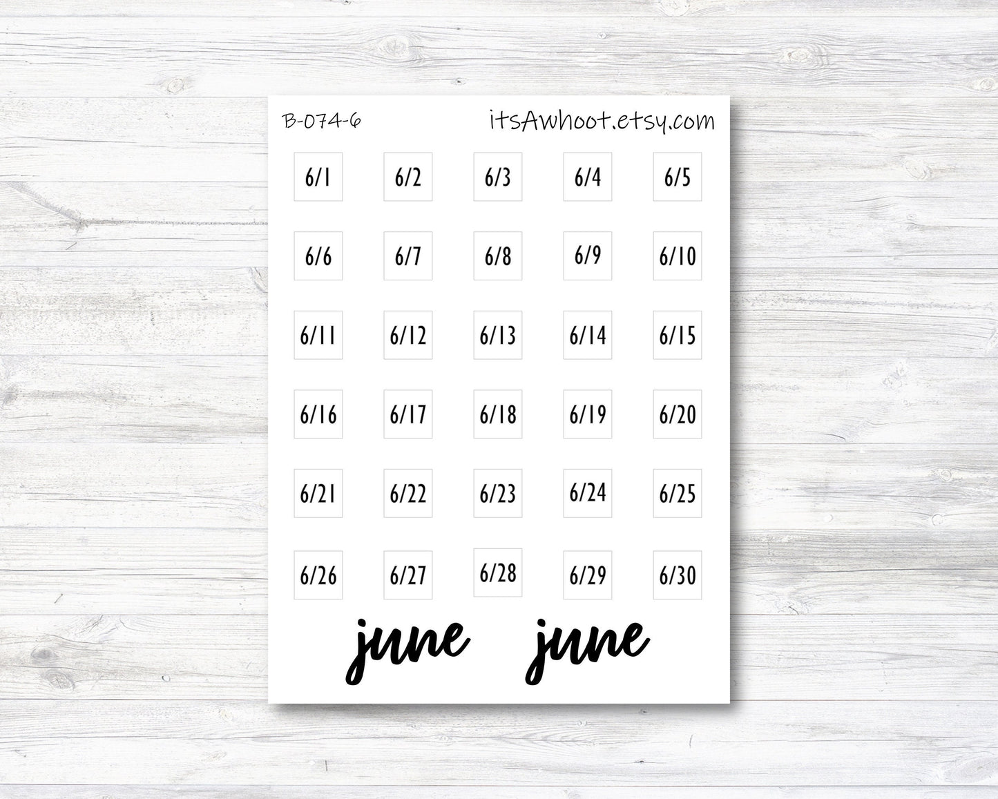 June Calendar Date Stickers (B074-6)
