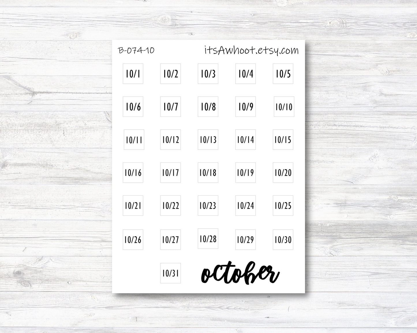 October Calendar Date Stickers (B074-10)