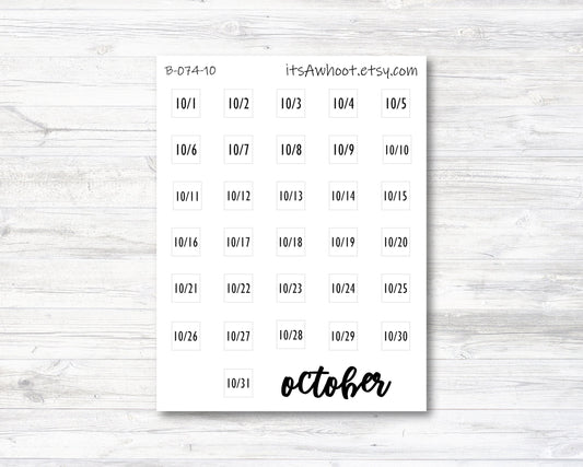 October Calendar Date Stickers (B074-10)