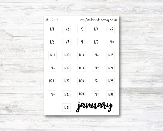 January Calendar Date Stickers (B074-1)