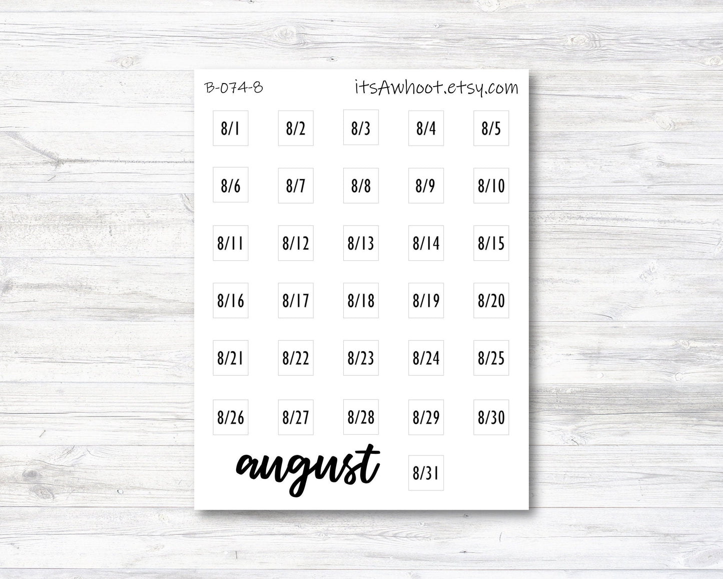 August Calendar Date Stickers (B074-8)