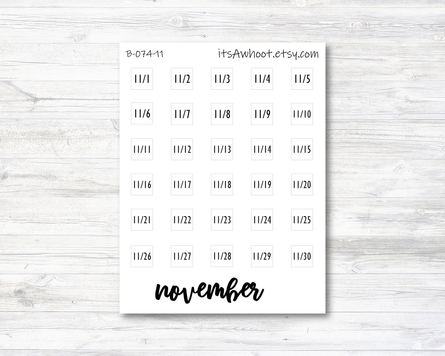 November Calendar Date Stickers (B074-11)