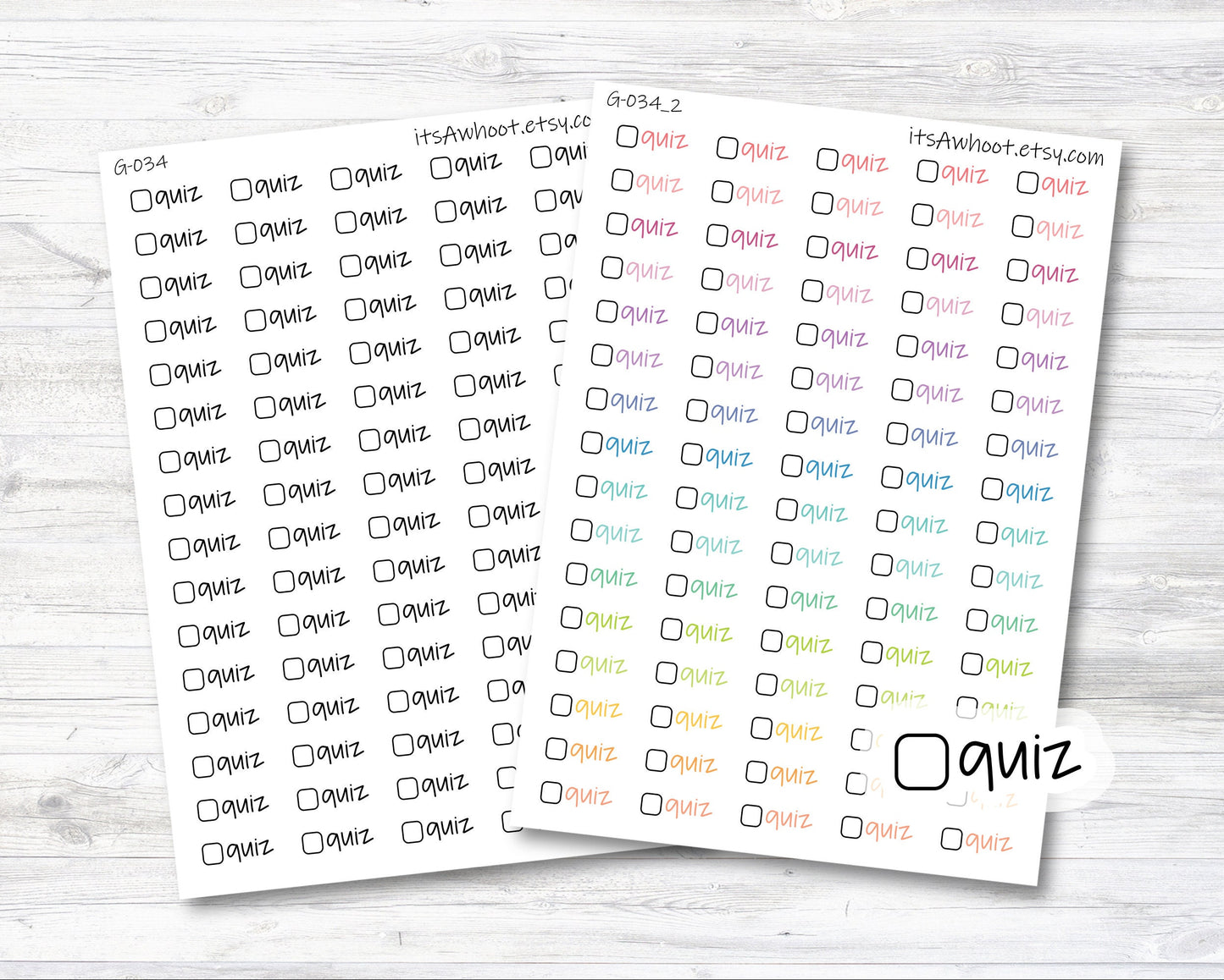 Quiz Script Stickers with Checkbox Planner Stickers (G034)