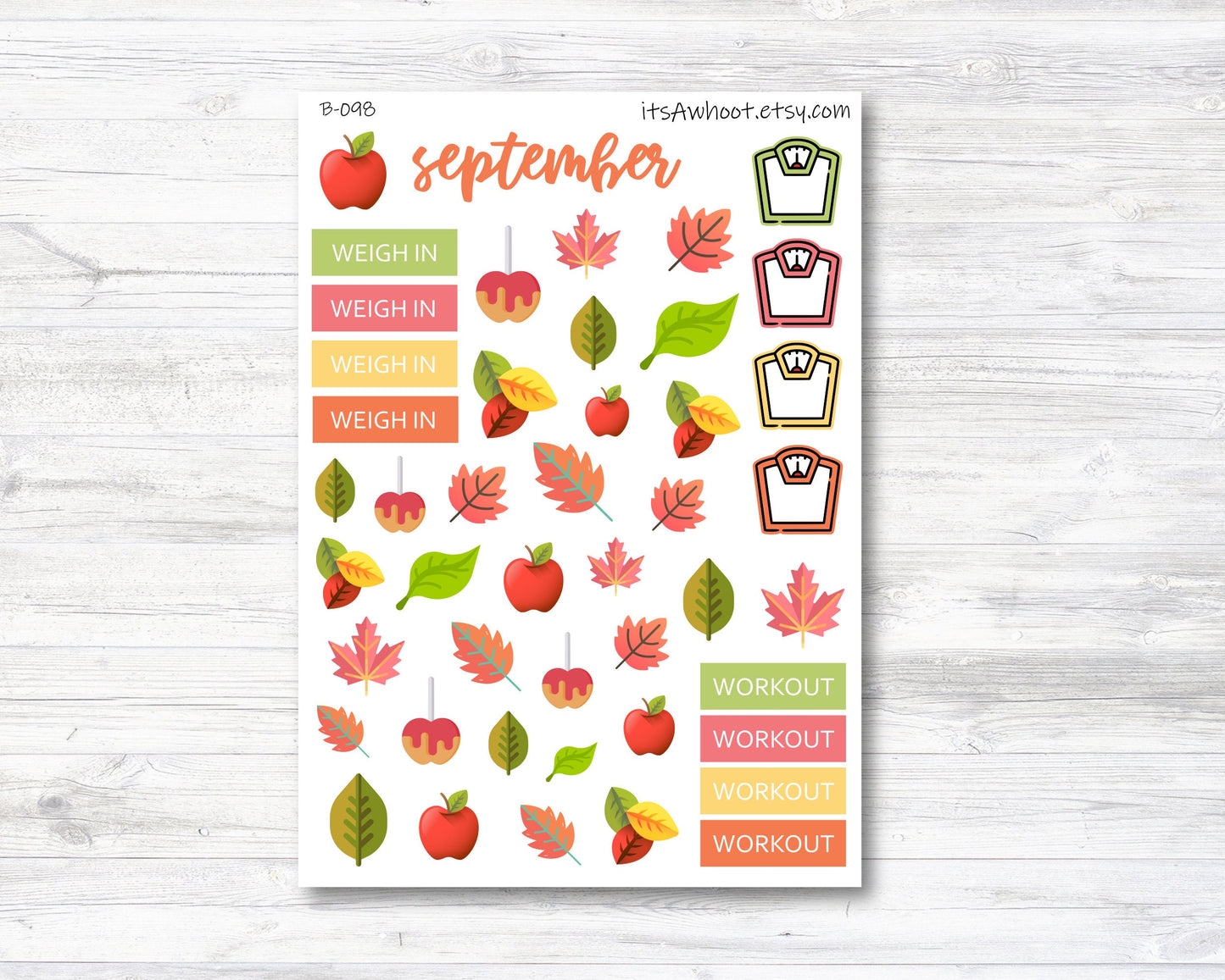 September Fall Stickers, Weight Loss Planner Clipart (B098)