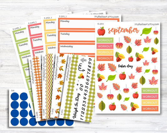 September Kit, Fall, Weight Loss Planner Stickers (B097)