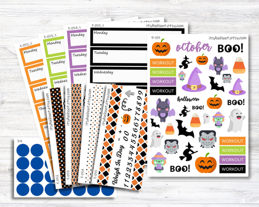 October Kit, Halloween, Weight Loss Planner Stickers (B105)