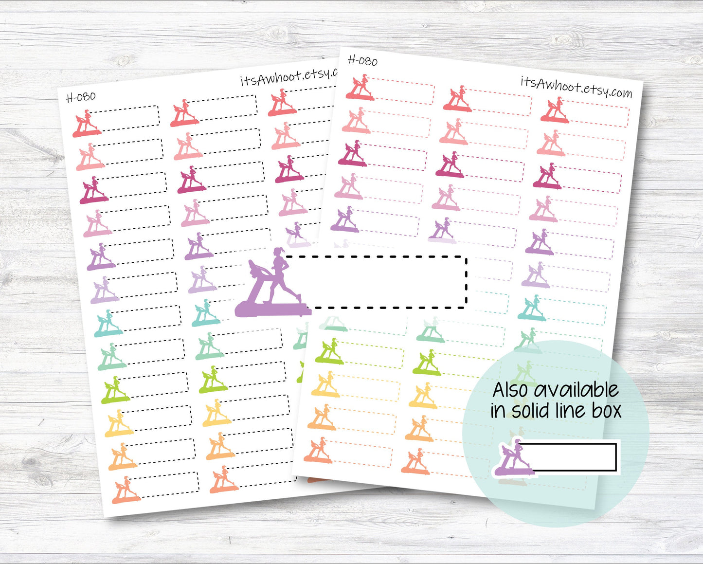 Treadmill Quarter Box Label Planner Stickers, Treadmill Stickers - Dash or Solid (H080)