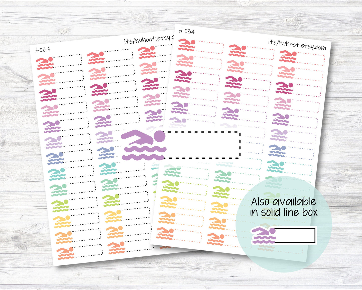 Swim Quarter Box Label Planner Stickers, Swimming Stickers - Dash or Solid (H084)