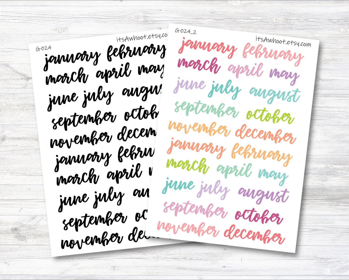Month Script Planner Stickers (G024B)