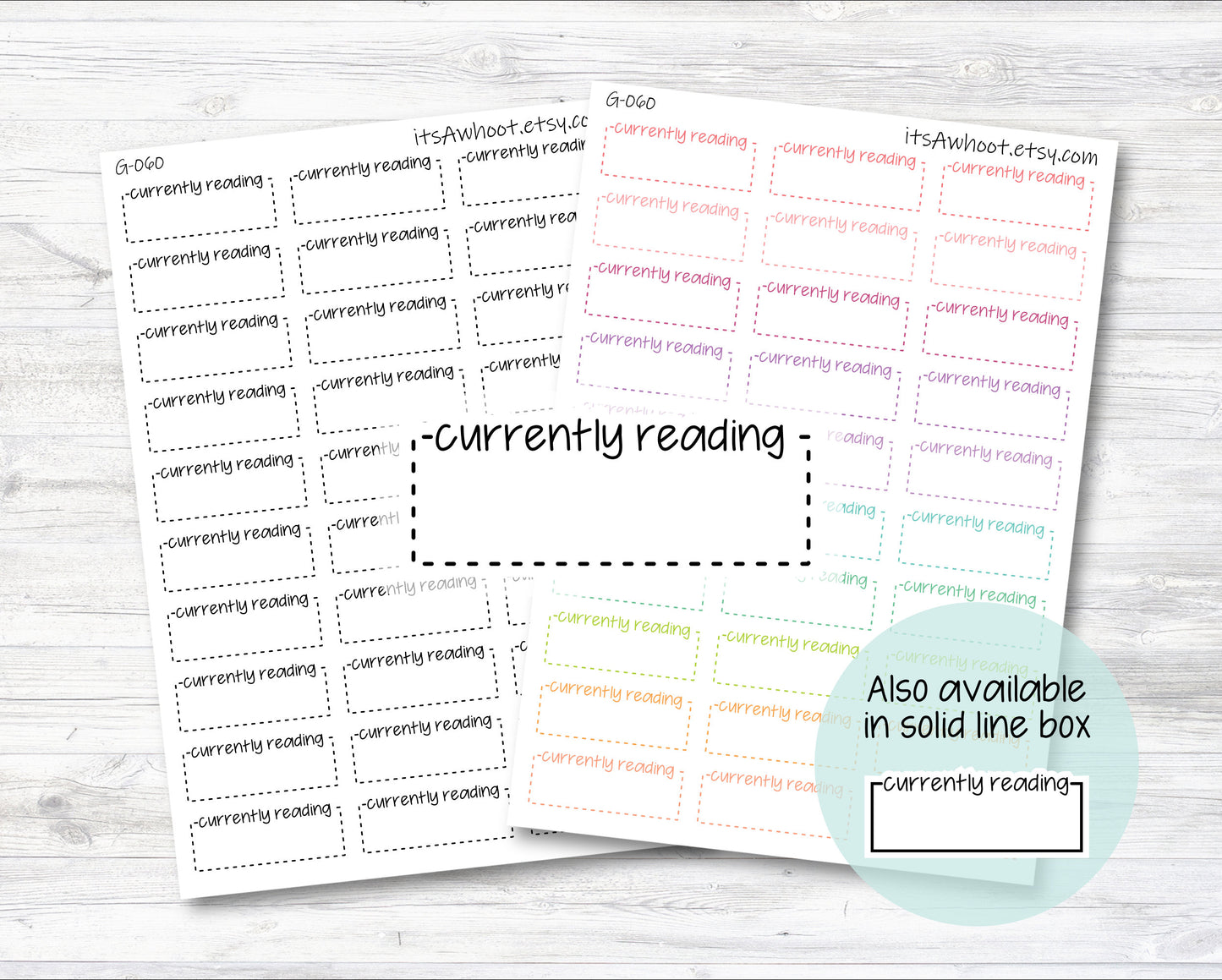 CURRENTLY READING Quarter Box Label Planner Stickers - Dash or Solid (G060)