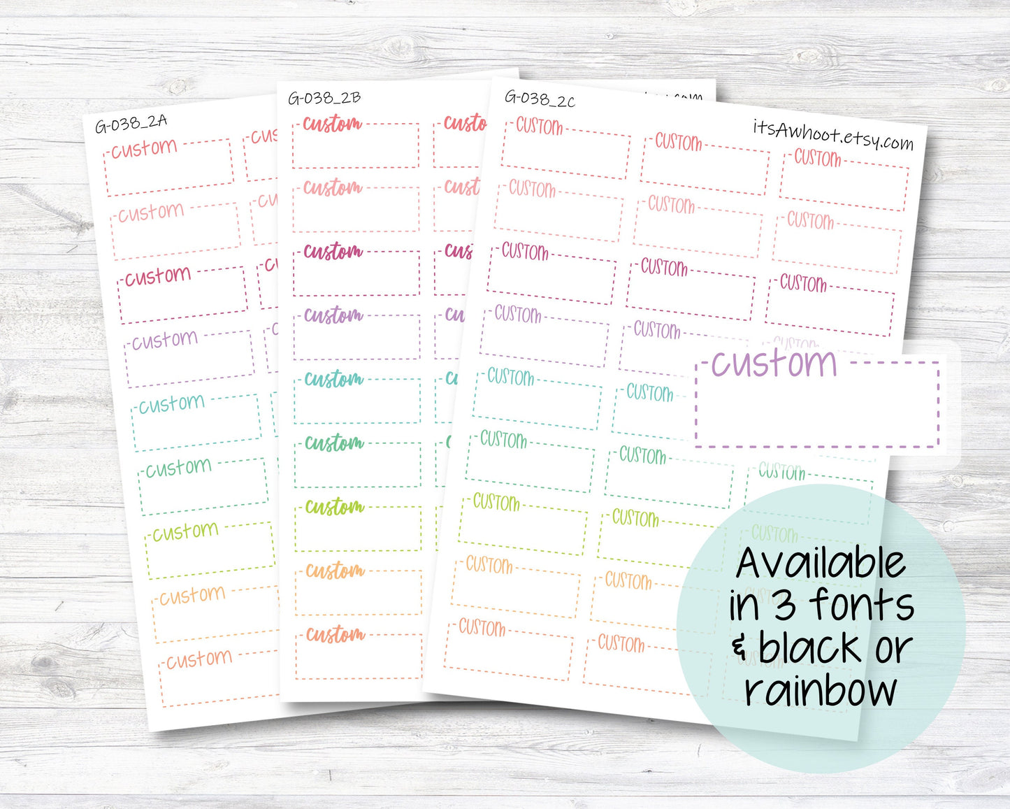 Personalized Script Dash Box Label Planner Stickers with Your Custom Text - DASH LINE - .6" Tall (G038_2)