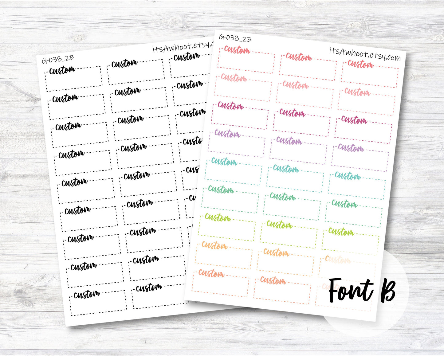 Personalized Script Dash Box Label Planner Stickers with Your Custom Text - DASH LINE - .6" Tall (G038_2)