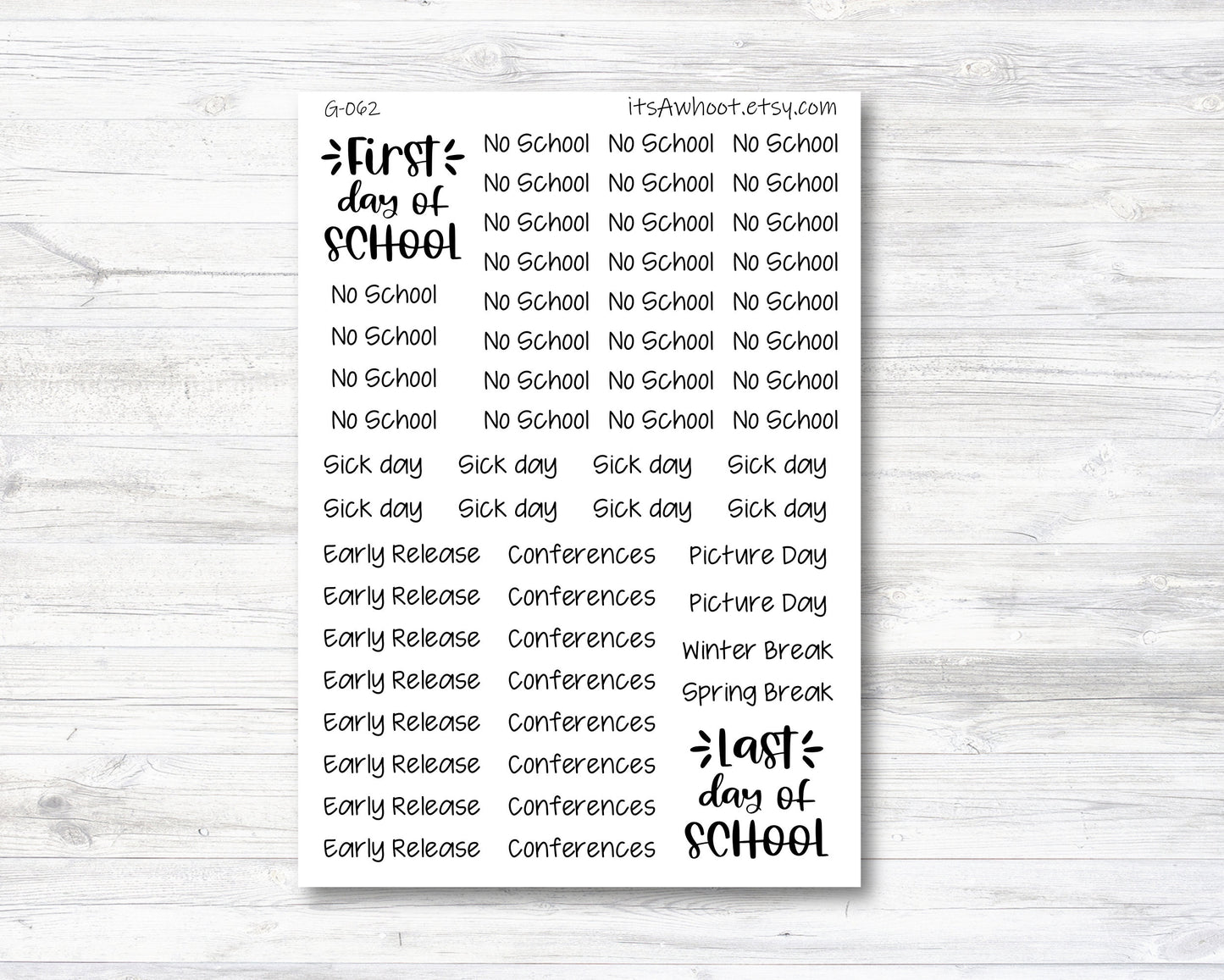 School Script Planner Stickers, School Event Stickers, School Reminder Stickers, First Day of School Stickers, Last Day of School (G062)