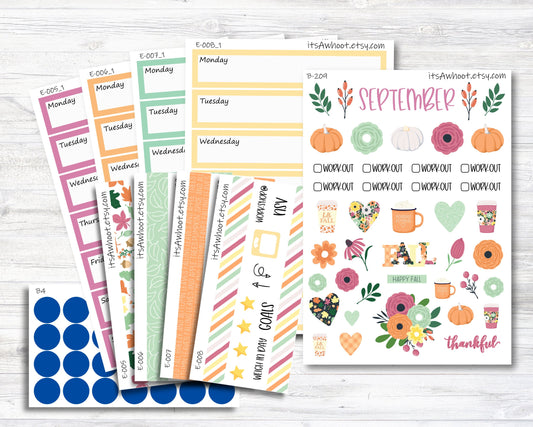 September Kit, Fall / Pumpkin Spice, Weight Loss Planner Stickers  (B209-September2)